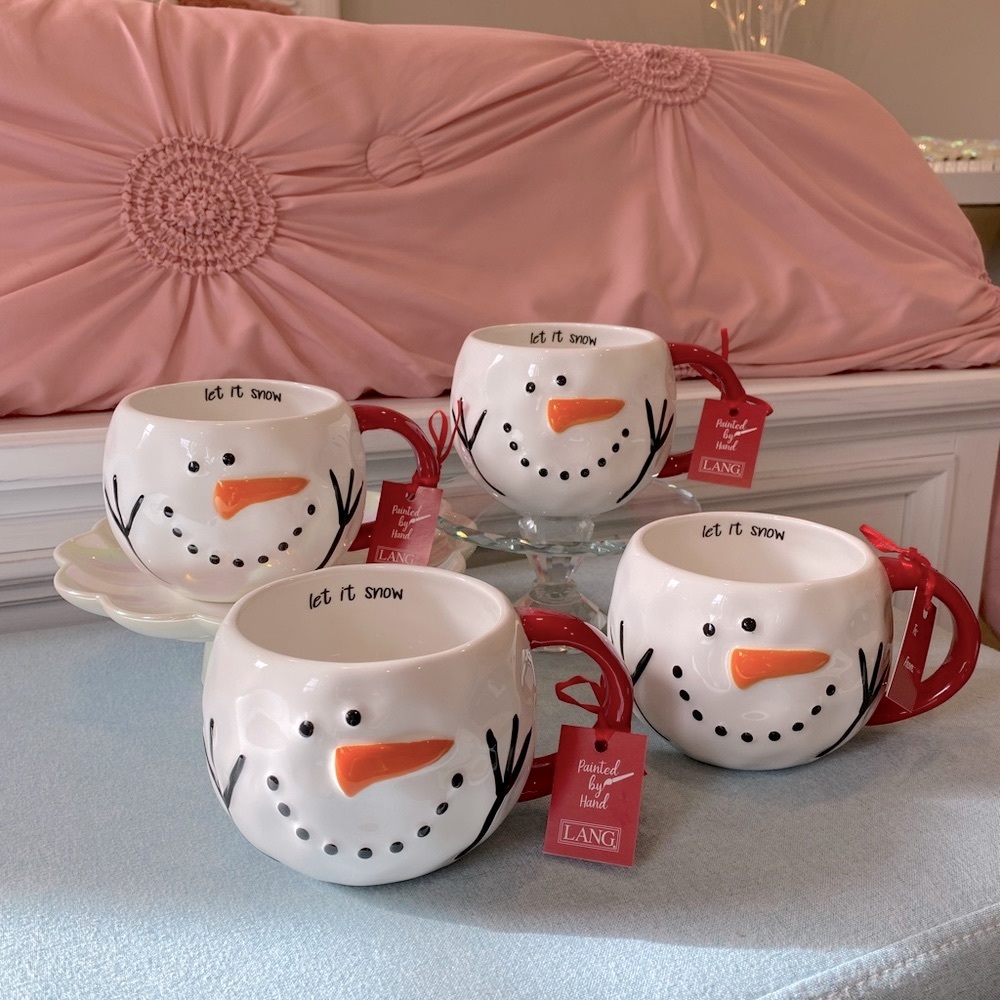 Lang Large White, Red, and Black Snowman Mugs (set of 4)
